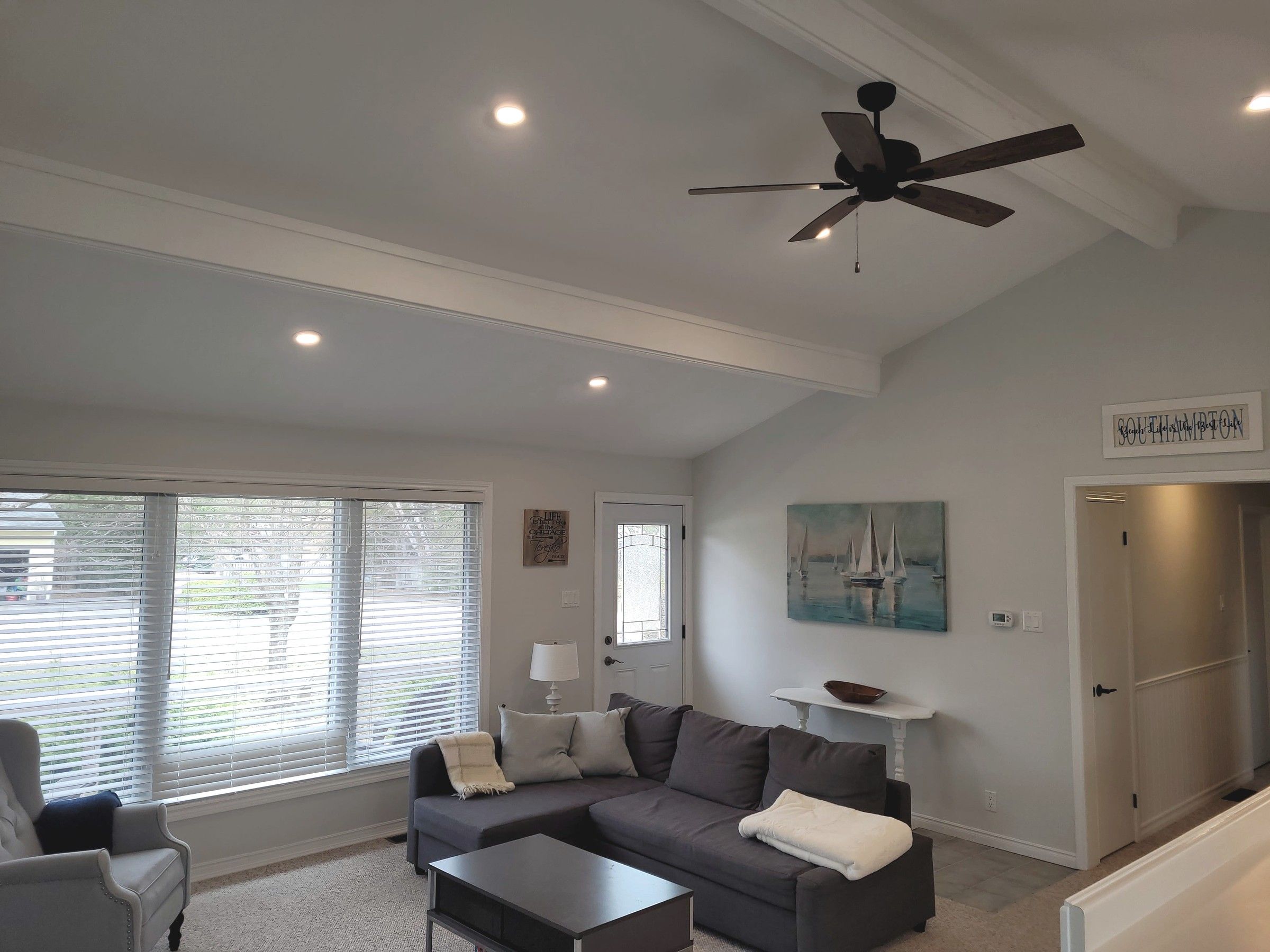 Living room pot lights and ceiling fan
